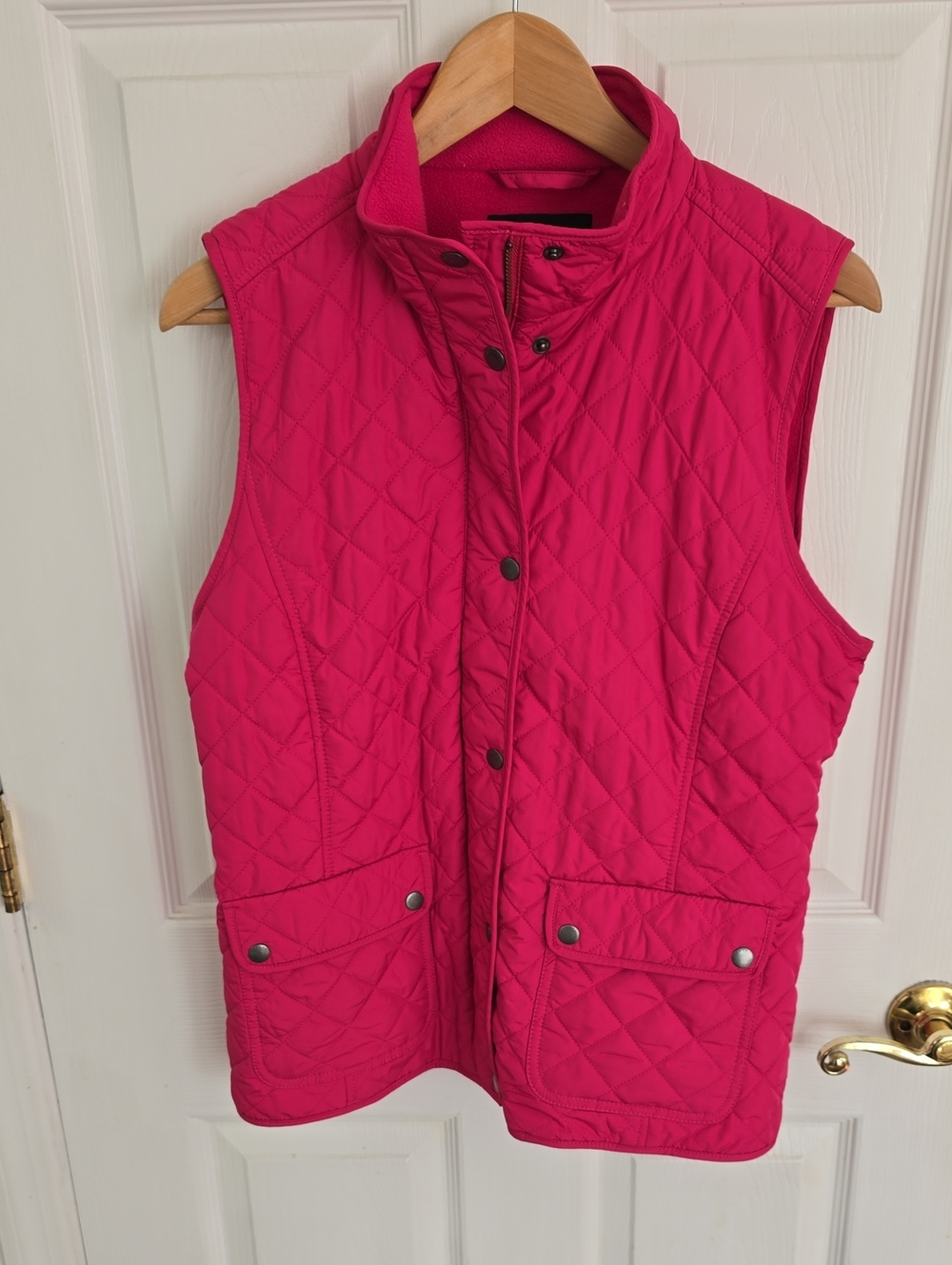 Talbots  Diamond Quilted Vest Magenta Pink Full Zip Size Medium